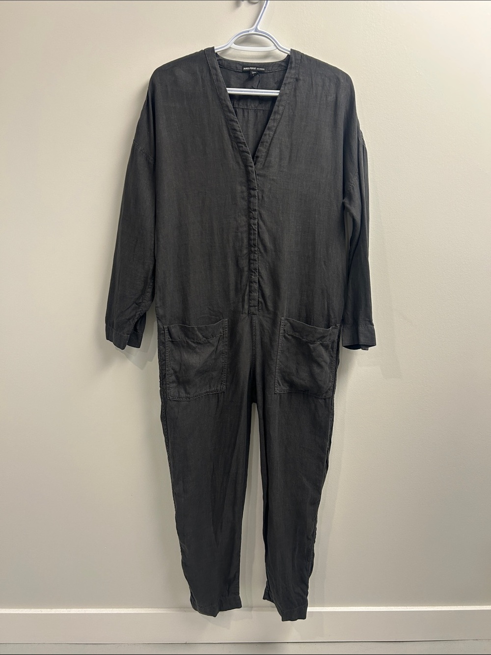 James Perse Charcoal V-Neck Utility Jumpsuit
